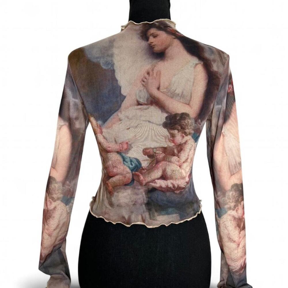 Angel Renaissance Art Mesh Long Sleeve Top Small Sheer Fairy Grunge Coquette - Picture 3 of 4